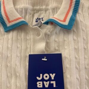 JoyLab White Cable-Knit Polo with Blue & Coral Trim